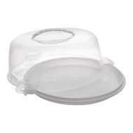 Prato Para Bolo 28 cm De Plástico Com Tampa E Alça Branco